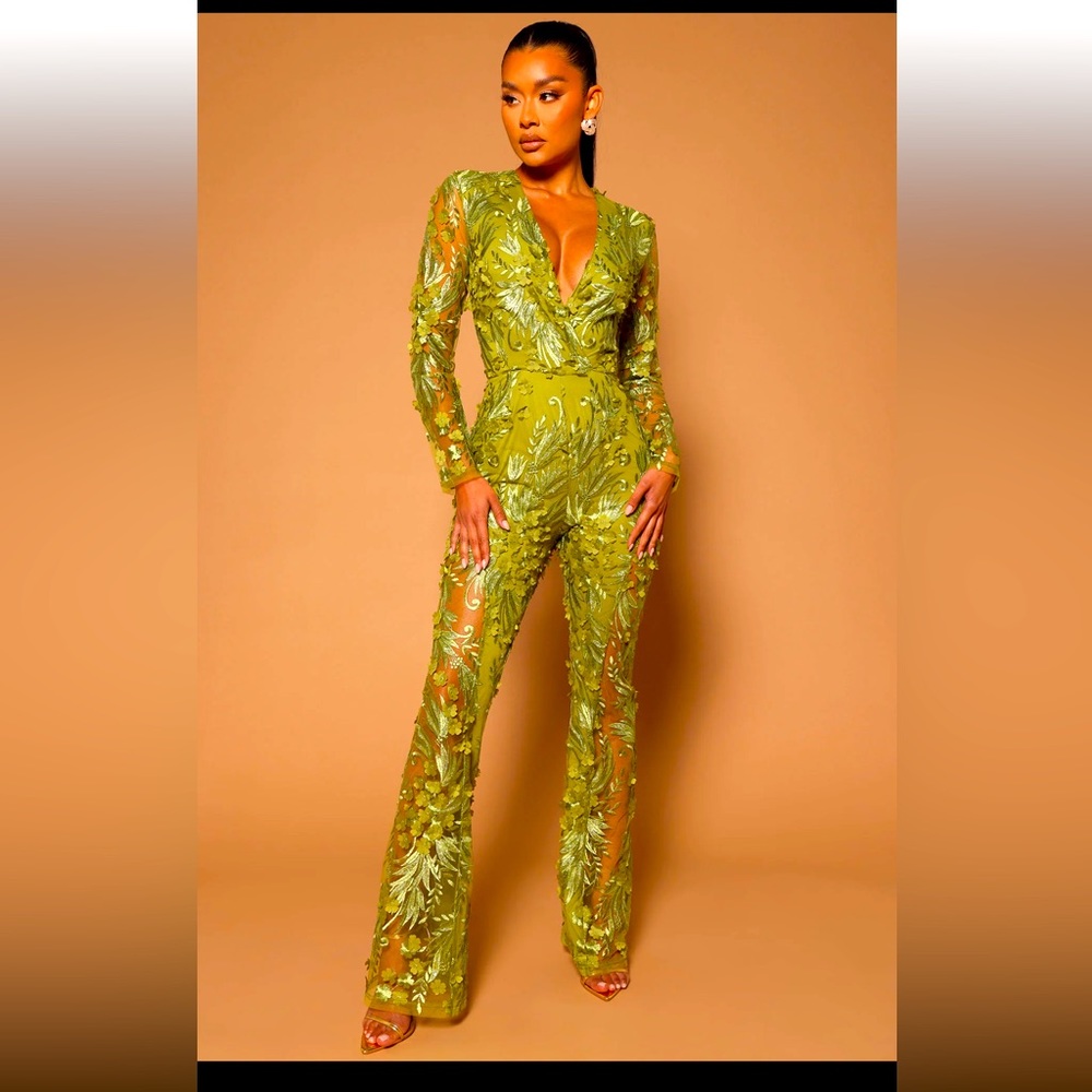 Chantal Long Sleeve Lace Jumpsuit - Green